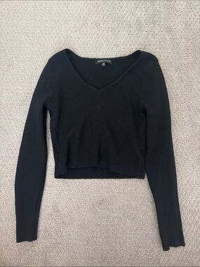 La Hearts Black Ribbed V-Neck Long Sleeve Top